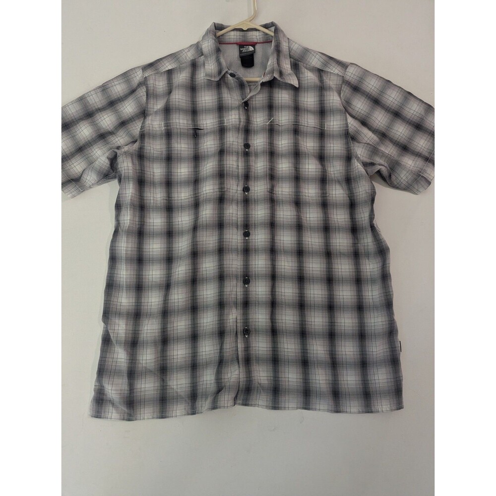 The North Face Mens Explorer Short Sleeve Shirt Large Grey Plaid Button Up Hike
